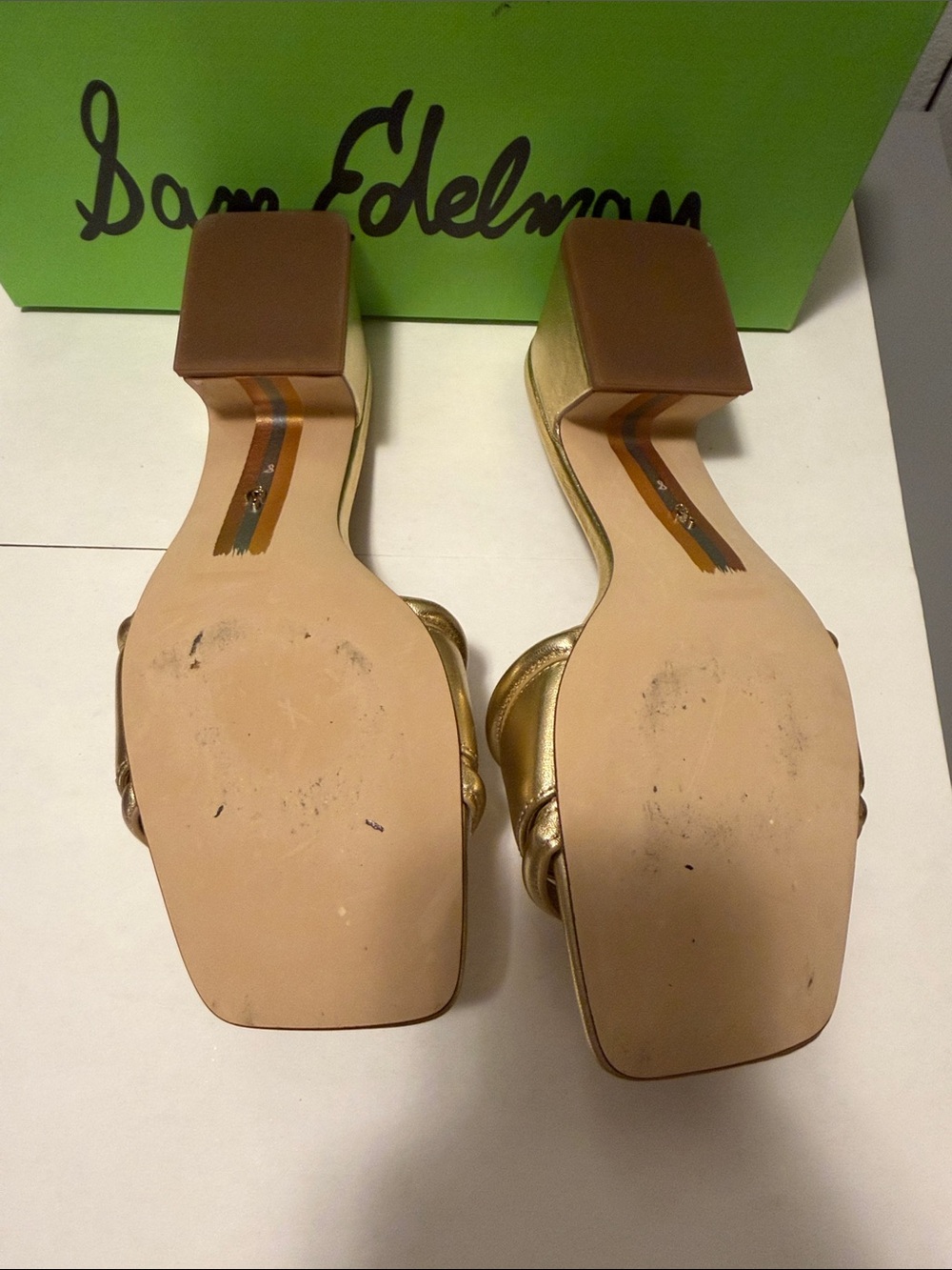 Sam Edelman Leather Gold Metallic Heeled Slide - Picture 3 of 5